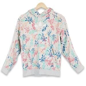 Adidas Floral Trefoil Graphic Hoodie Sweatshirt Girls Large‎ Gray Multi Hooded